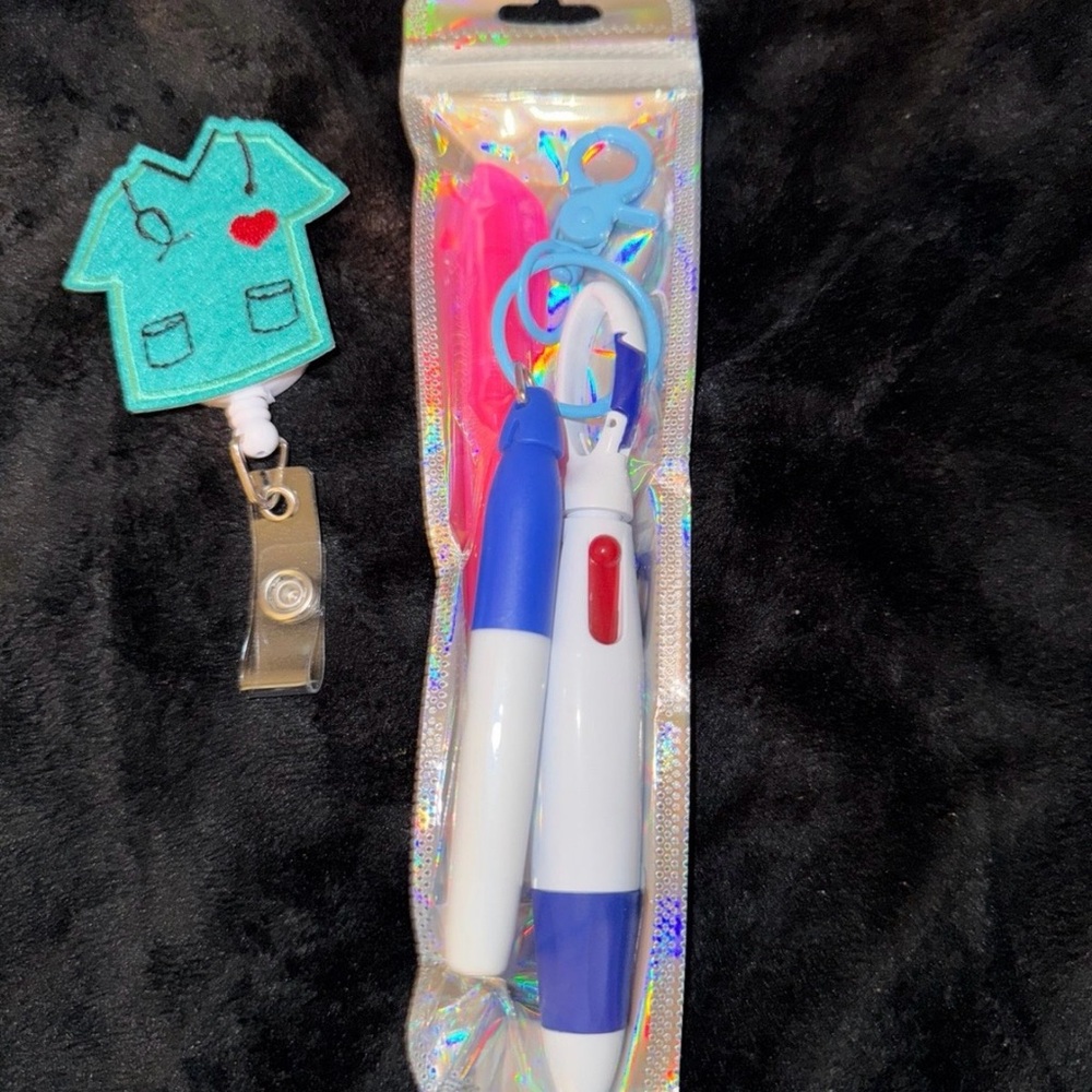 Blue and White Nurse Badge Reel Set